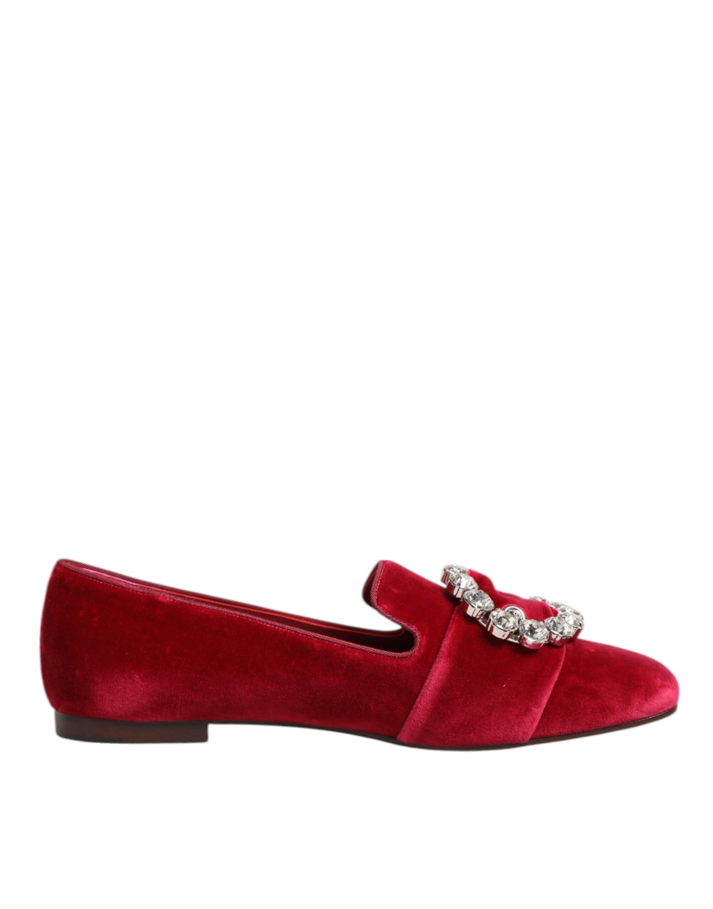 Dolce & Gabbana Red Velvet Crystal Buckle Loafers Flats Shoes - from Dolce & Gabbana