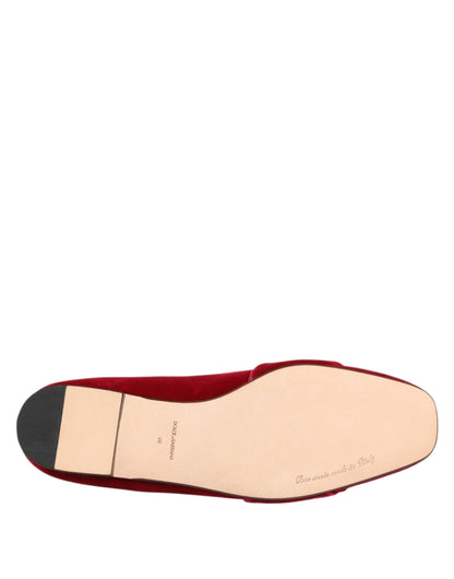 Dolce & Gabbana Red Velvet Crystal Buckle Loafers Flats Shoes - from Dolce & Gabbana