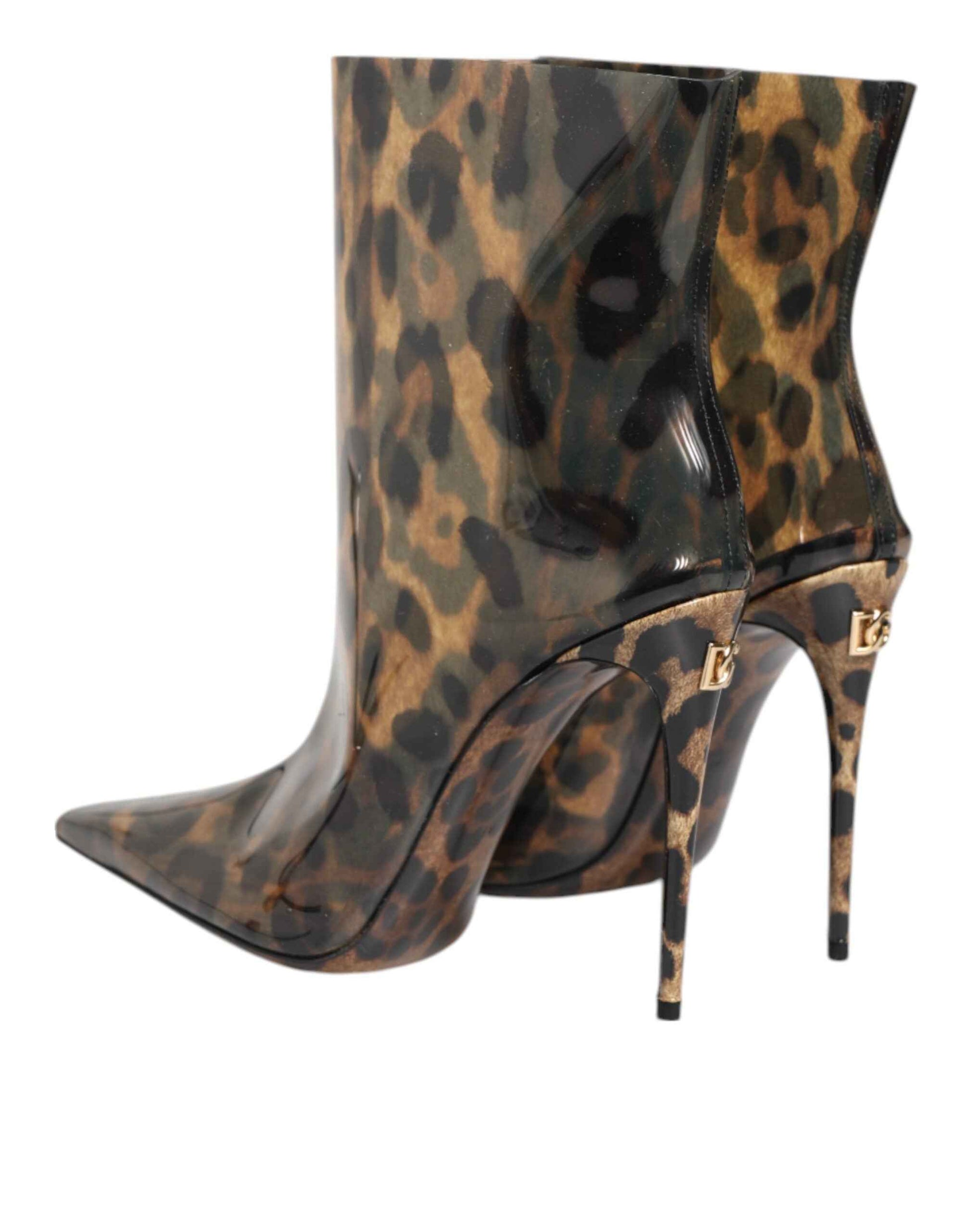 Dolce & Gabbana Leopard Print PVC Pointed Toe Boots Shoes by Dolce & Gabbana