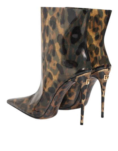 Dolce & Gabbana Leopard Print PVC Pointed Toe Boots Shoes by Dolce & Gabbana
