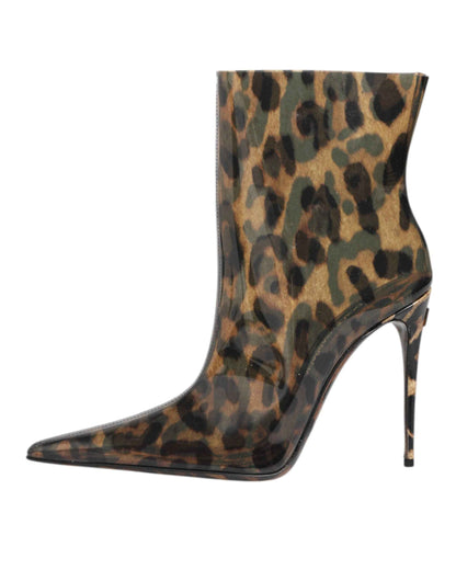 Dolce & Gabbana Leopard Print PVC Pointed Toe Boots Shoes by Dolce & Gabbana