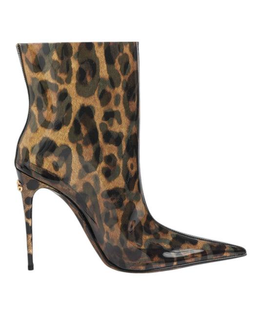 Dolce & Gabbana Leopard Print PVC Pointed Toe Boots Shoes by Dolce & Gabbana