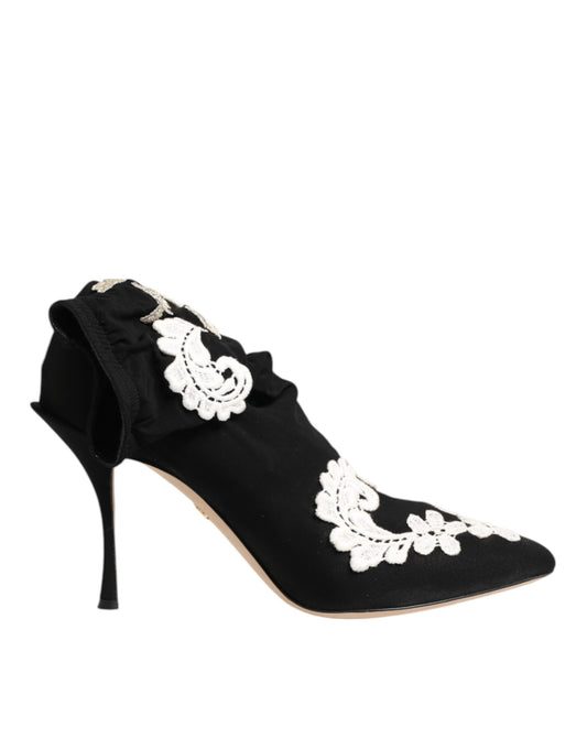 Dolce & Gabbana Black White Embroidered Jersey Stiletto Boots Shoes - from Dolce & Gabbana