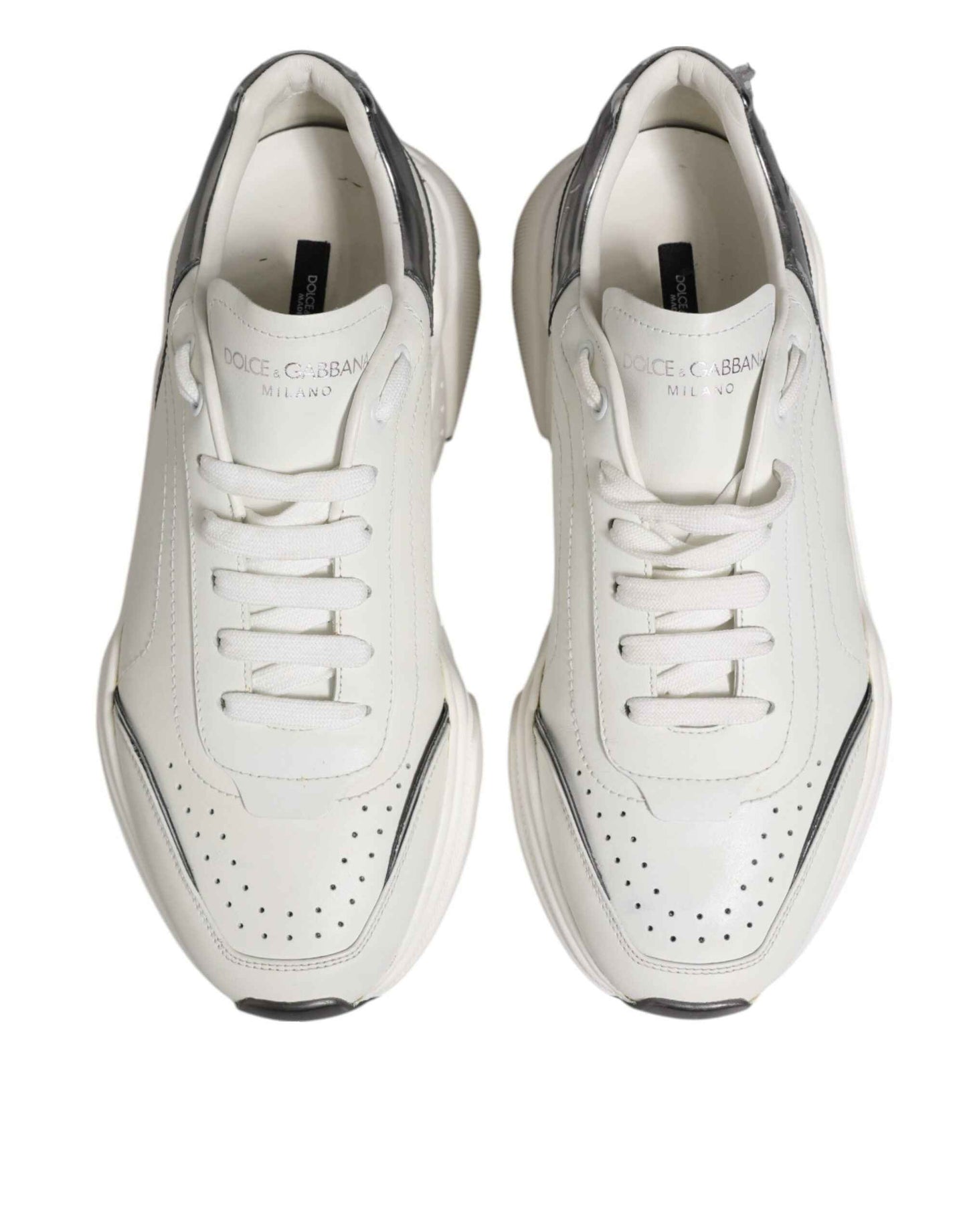Dolce & Gabbana White Silver DAYMASTER Leather Men Sneakers Shoes by Dolce & Gabbana