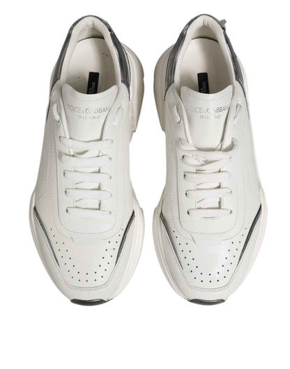 Dolce & Gabbana White Silver DAYMASTER Leather Men Sneakers Shoes by Dolce & Gabbana