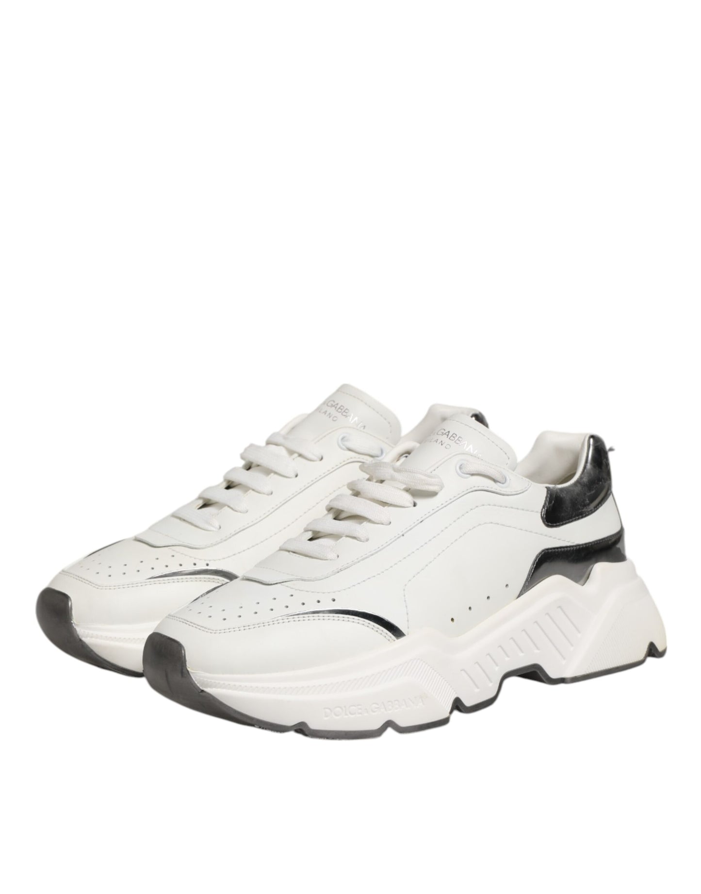 Dolce & Gabbana White Silver DAYMASTER Leather Men Sneakers Shoes - from Dolce & Gabbana