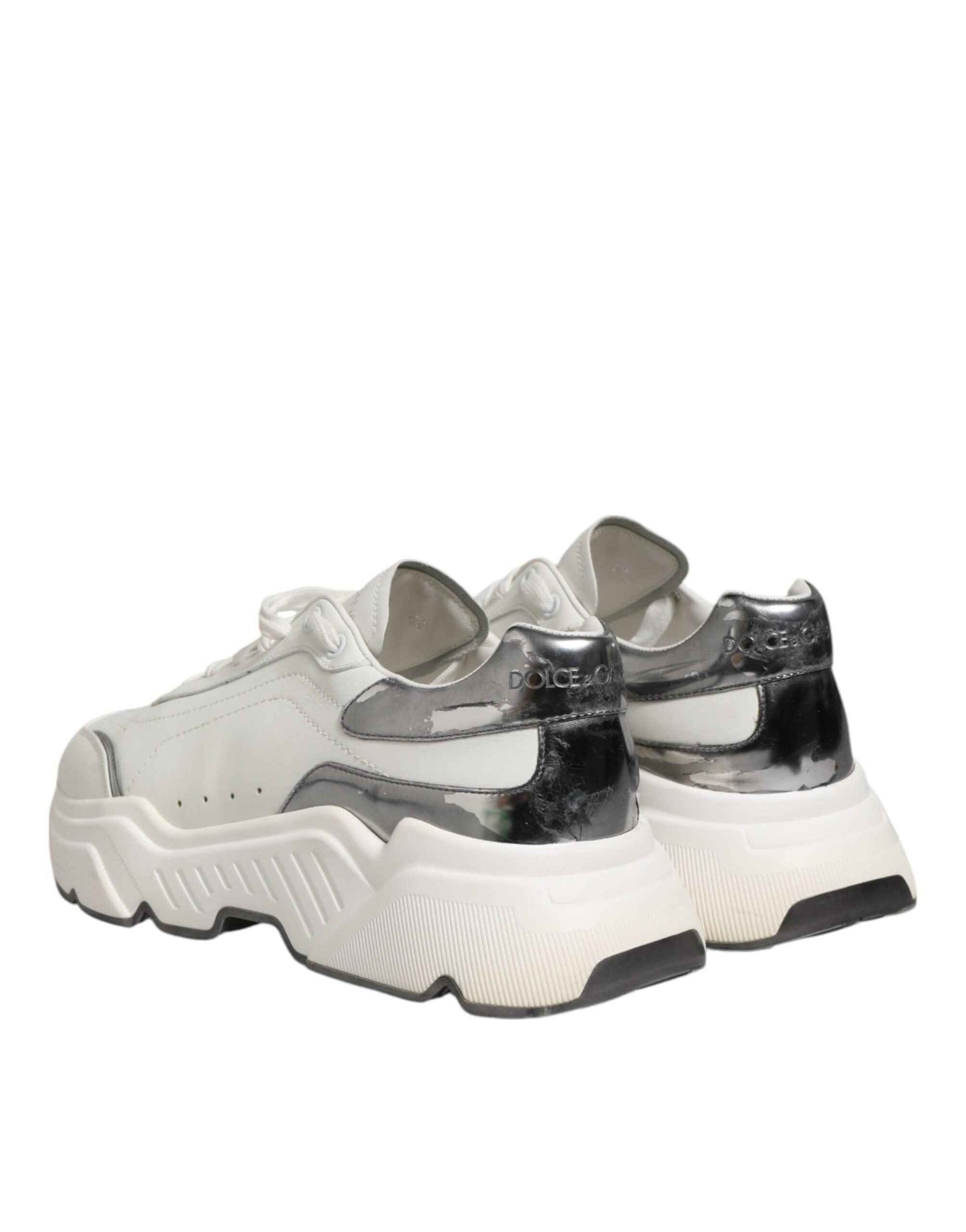Dolce & Gabbana White Silver DAYMASTER Leather Men Sneakers Shoes by Dolce & Gabbana