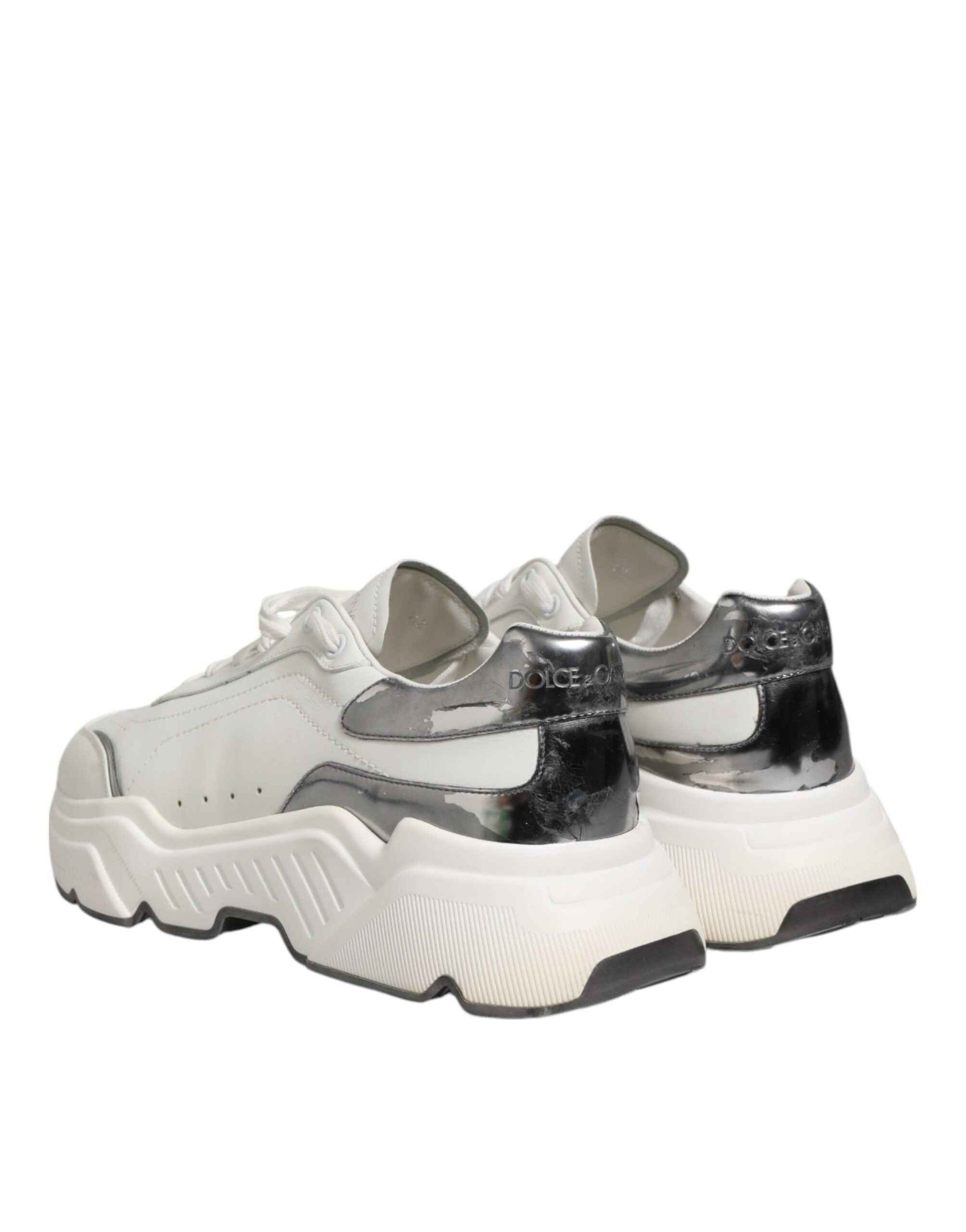 Dolce & Gabbana White Silver DAYMASTER Leather Men Sneakers Shoes by Dolce & Gabbana