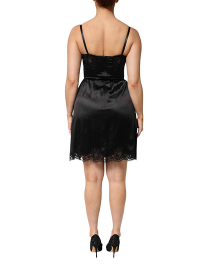 Dolce & Gabbana Black Silk Blend Lace Trim Sleeveless Mini Dress by Dolce & Gabbana