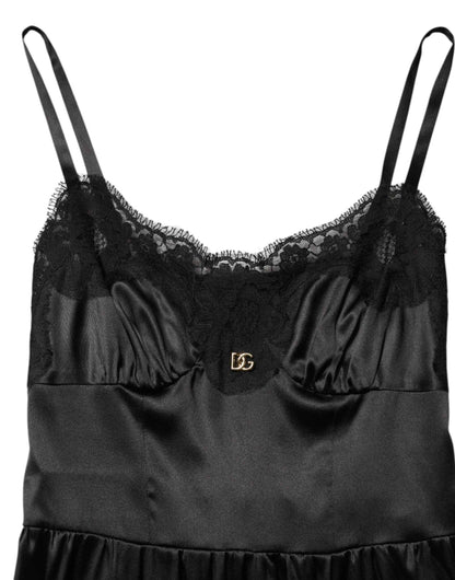 Dolce & Gabbana Black Silk Blend Lace Trim Sleeveless Mini Dress by Dolce & Gabbana