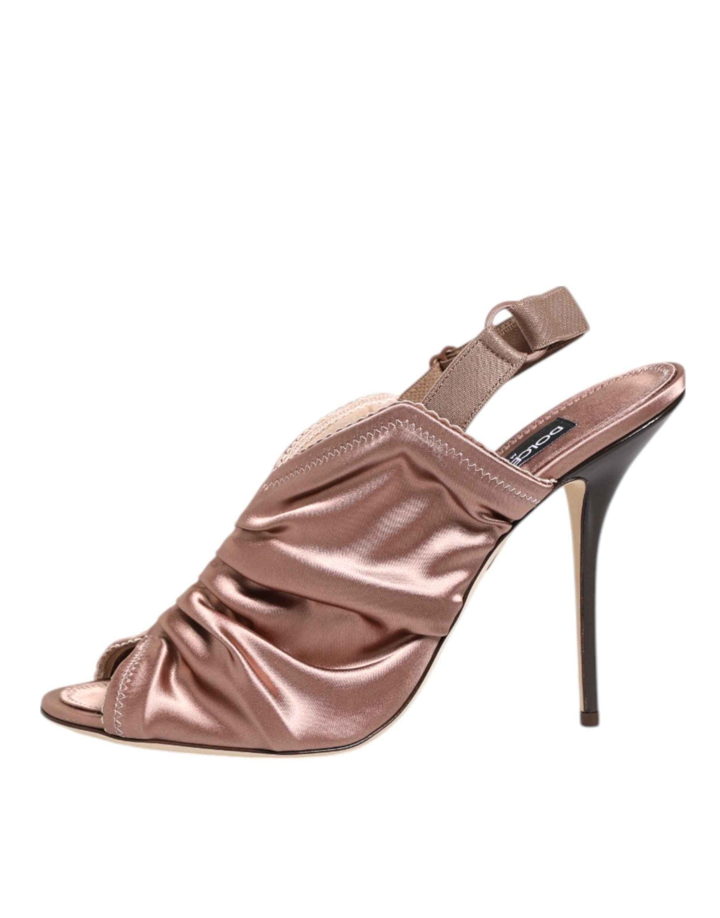Dolce & Gabbana Bronze Satin Ruched Slingback Sandals Shoes by Dolce & Gabbana