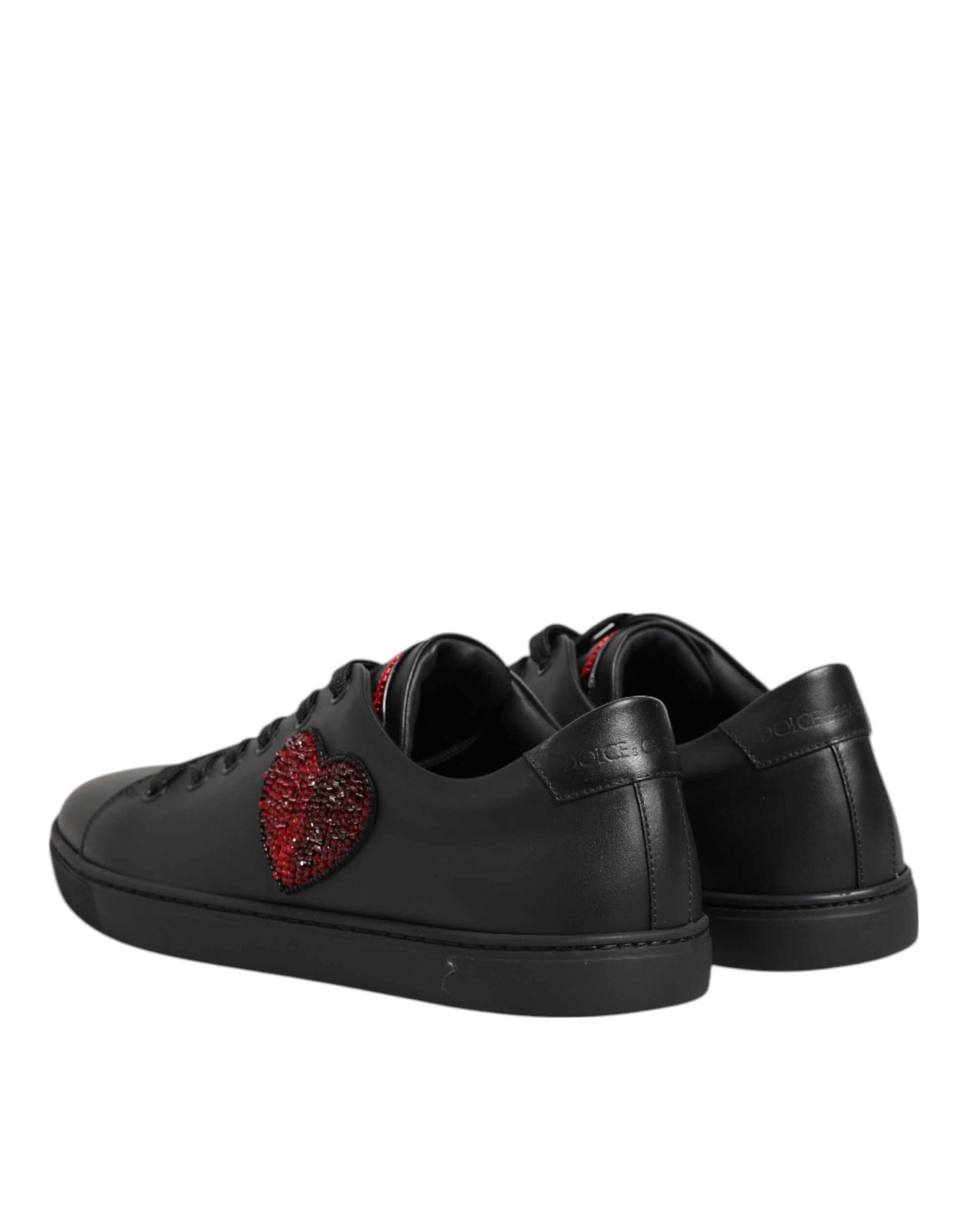Dolce & Gabbana Black Leather Crystal Heart Low Top Sneakers Shoes - from Dolce & Gabbana