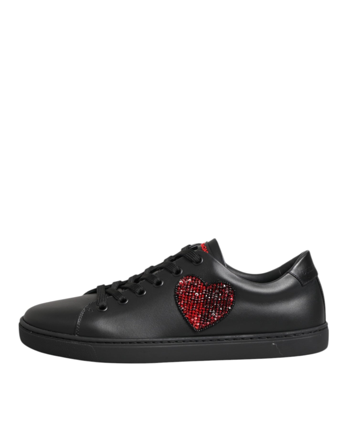 Dolce & Gabbana Black Leather Crystal Heart Low Top Sneakers Shoes - from Dolce & Gabbana
