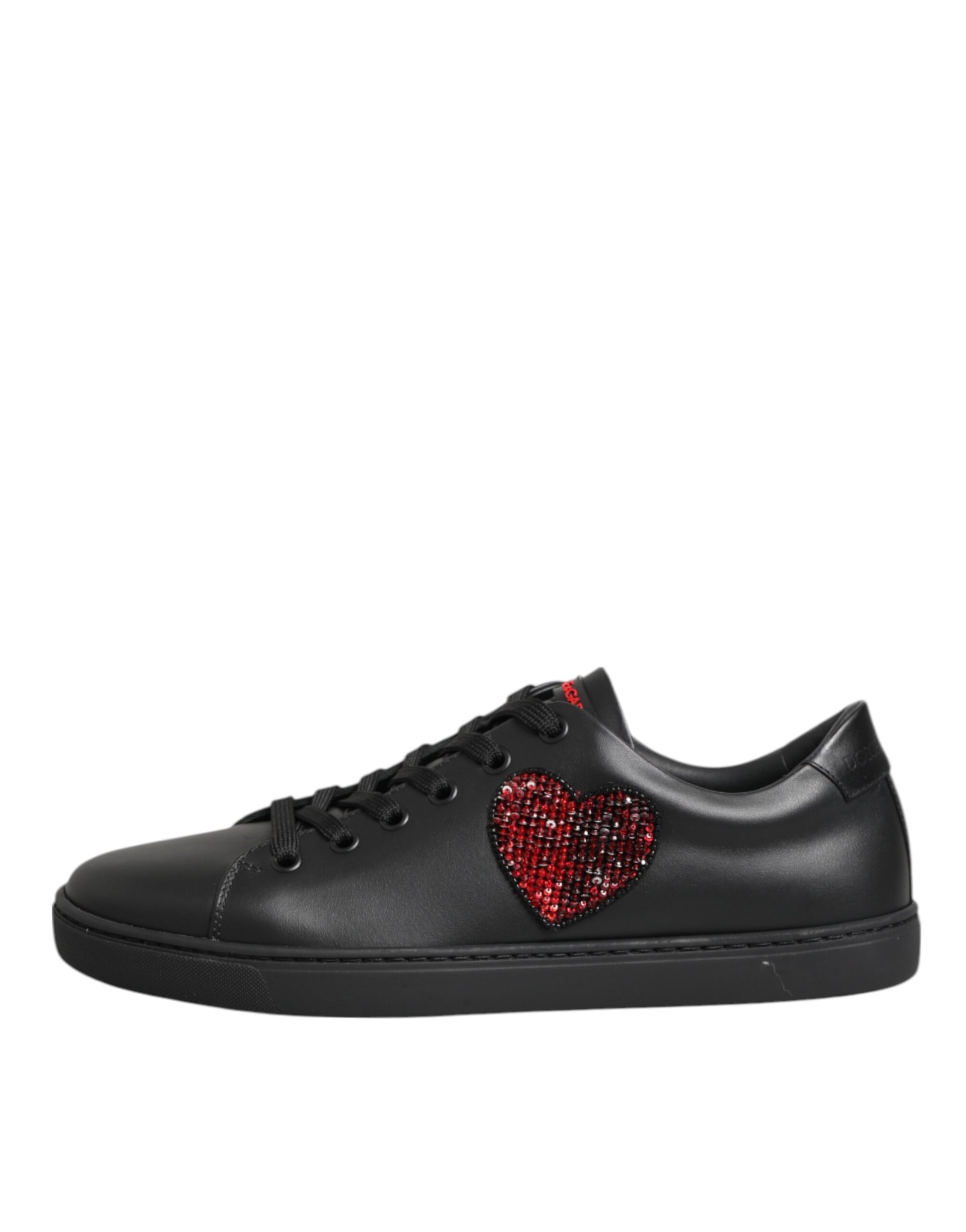 Dolce & Gabbana Black Leather Crystal Heart Low Top Sneakers Shoes - from Dolce & Gabbana
