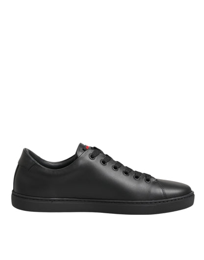 Dolce & Gabbana Black Leather Crystal Heart Low Top Sneakers Shoes - from Dolce & Gabbana