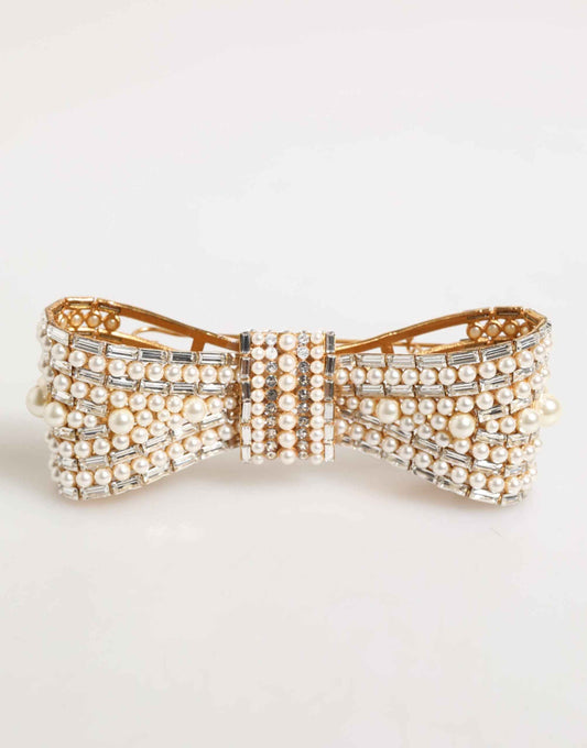 Dolce & Gabbana Gold Brass Glas Crystal Faux Pearl Embellished Brooch by Dolce & Gabbana