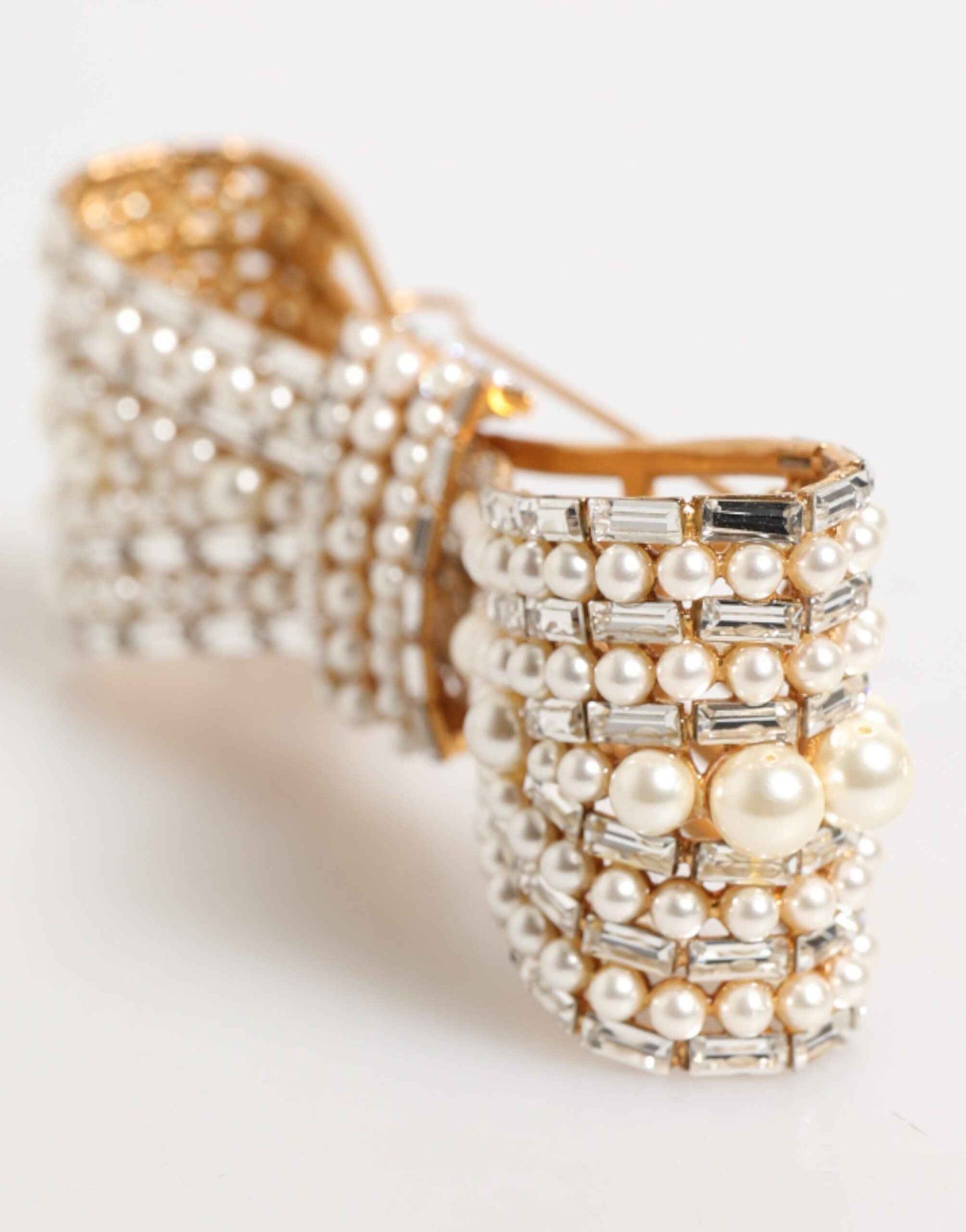 Dolce & Gabbana Gold Brass Glas Crystal Faux Pearl Embellished Brooch by Dolce & Gabbana