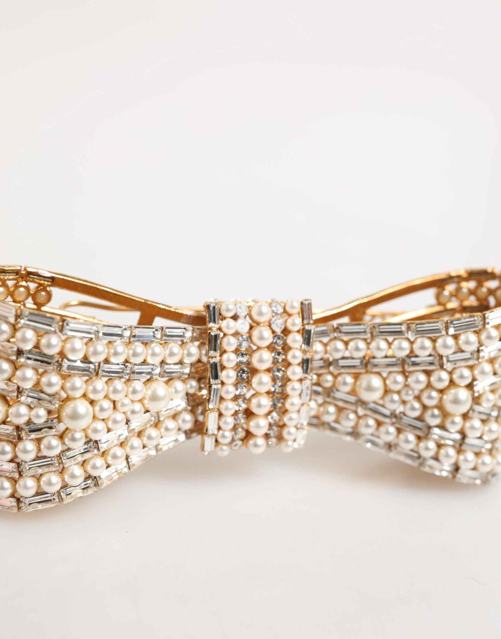 Dolce & Gabbana Gold Brass Glas Crystal Faux Pearl Embellished Brooch by Dolce & Gabbana