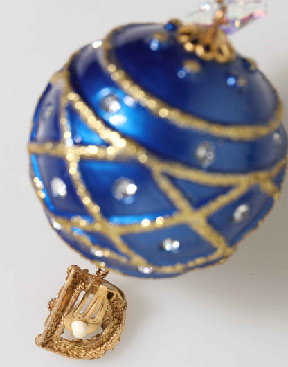 Dolce & Gabbana Gold Brass Blue Christmas Ball Crystal Drop Clip On Earrings by Dolce & Gabbana