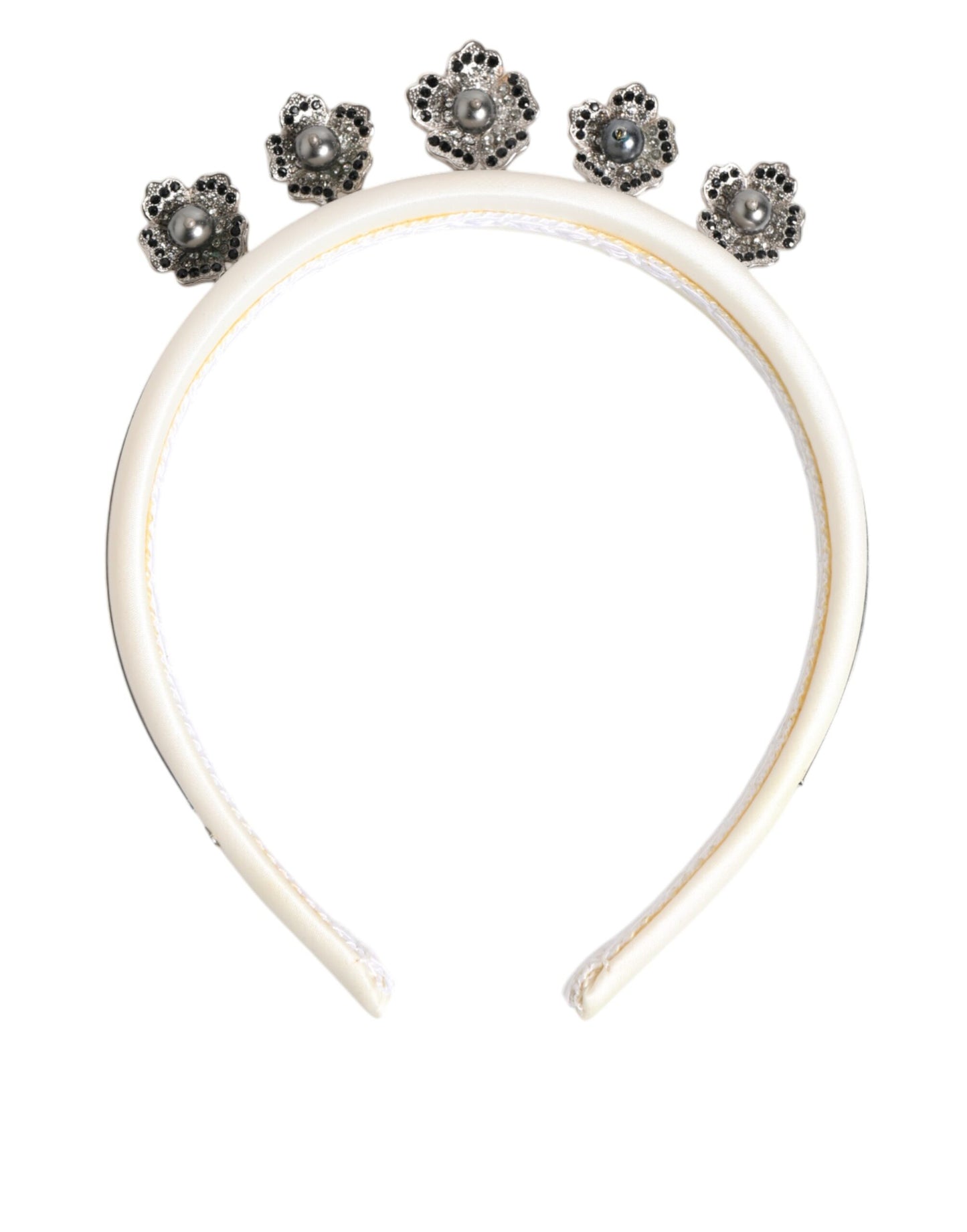 Dolce & Gabbana White Satin Palladium Silver Floral Crown Tiara Headband - from Dolce & Gabbana
