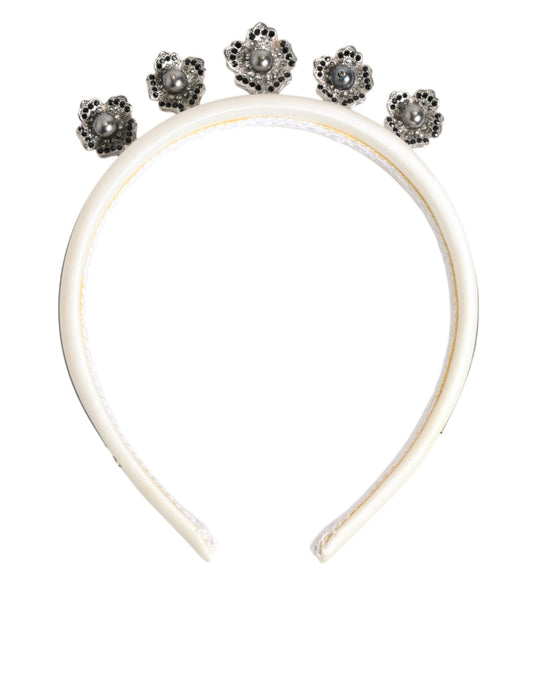 Dolce & Gabbana White Satin Palladium Silver Floral Crown Tiara Headband - from Dolce & Gabbana