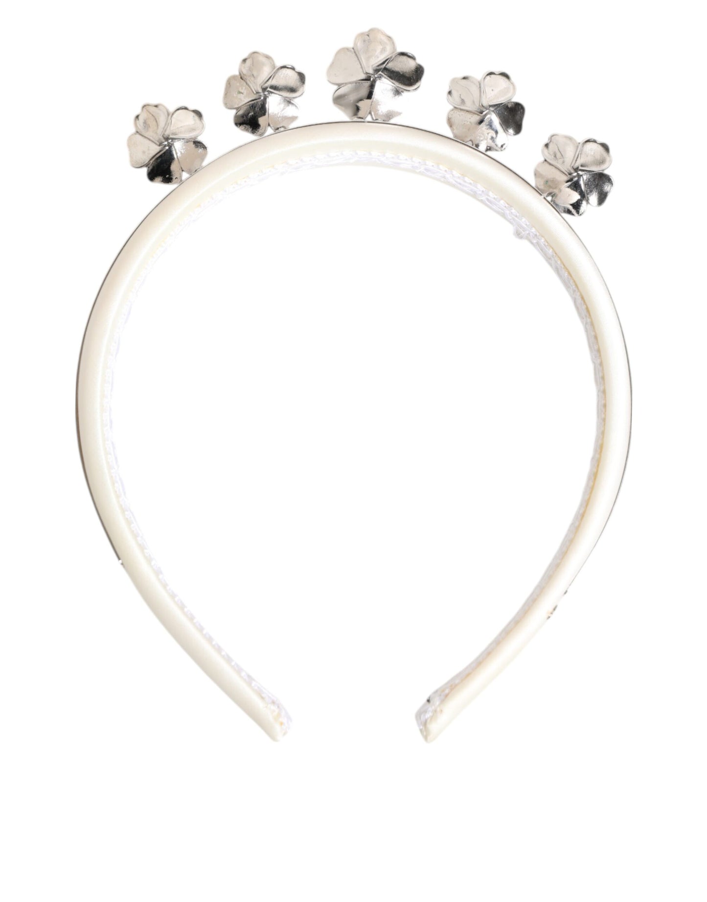 Dolce & Gabbana White Satin Palladium Silver Floral Crown Tiara Headband - from Dolce & Gabbana