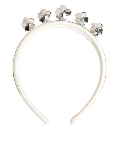 Dolce & Gabbana White Satin Palladium Silver Floral Crown Tiara Headband - from Dolce & Gabbana