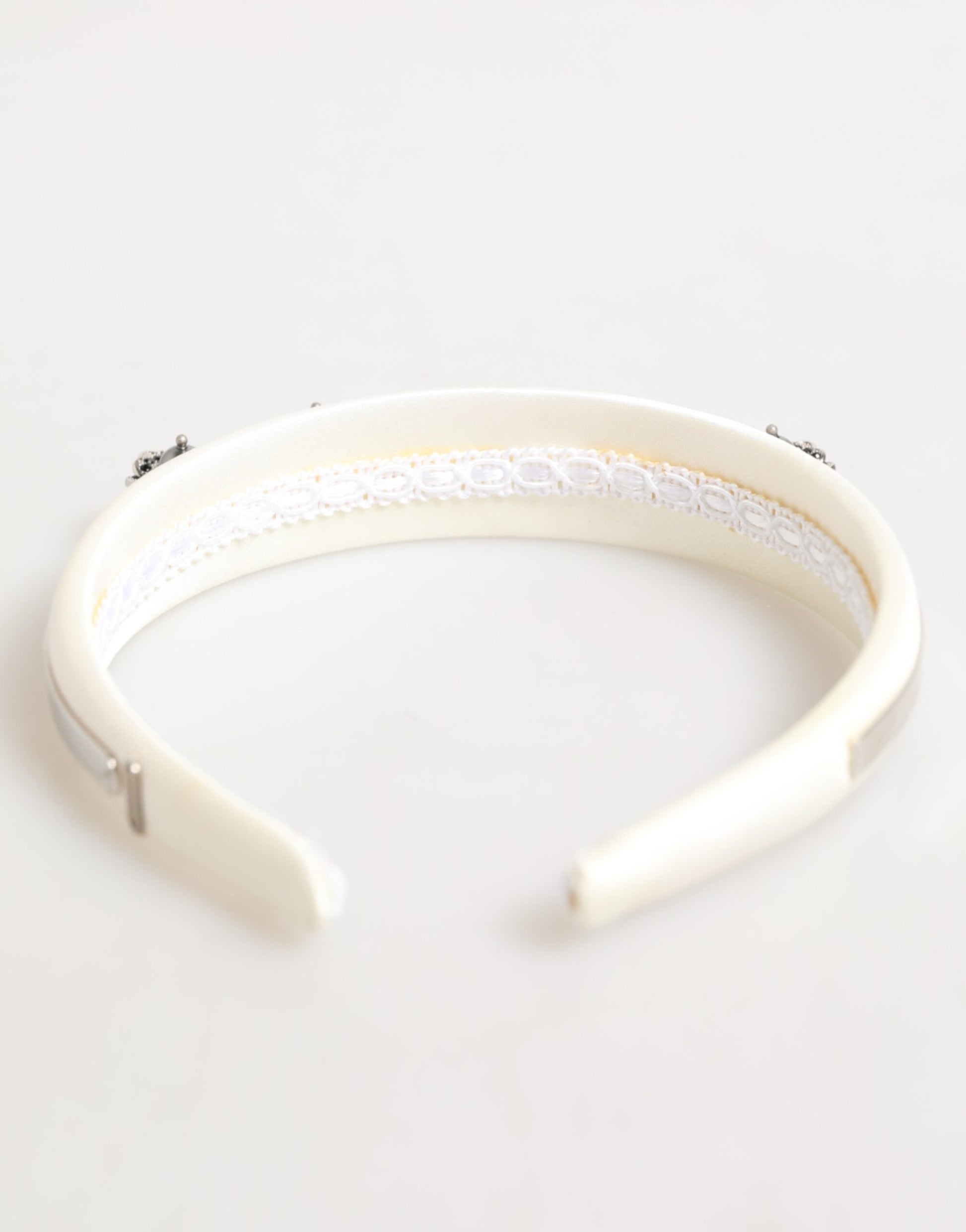 Dolce & Gabbana White Satin Palladium Silver Floral Crown Tiara Headband - from Dolce & Gabbana