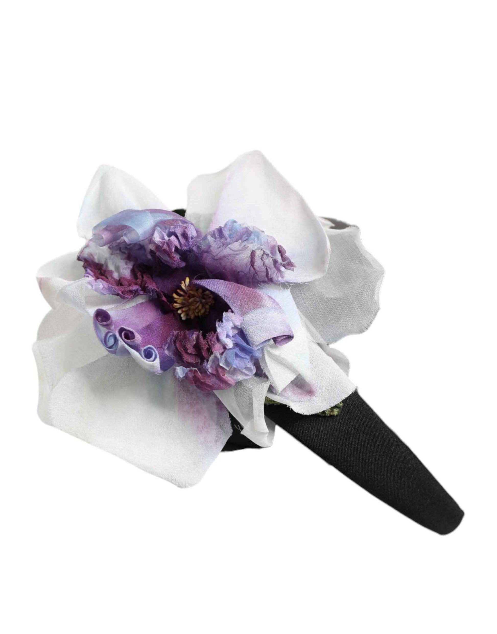 Dolce & Gabbana Black Green Silk Purple White Floral Appliqué Accessory Headband by Dolce & Gabbana