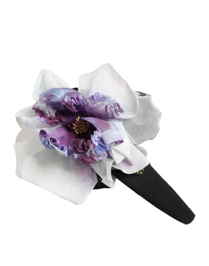 Dolce & Gabbana Black Green Silk Purple White Floral Appliqué Accessory Headband by Dolce & Gabbana