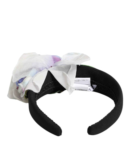 Dolce & Gabbana Black Green Silk Purple White Floral Appliqué Accessory Headband by Dolce & Gabbana