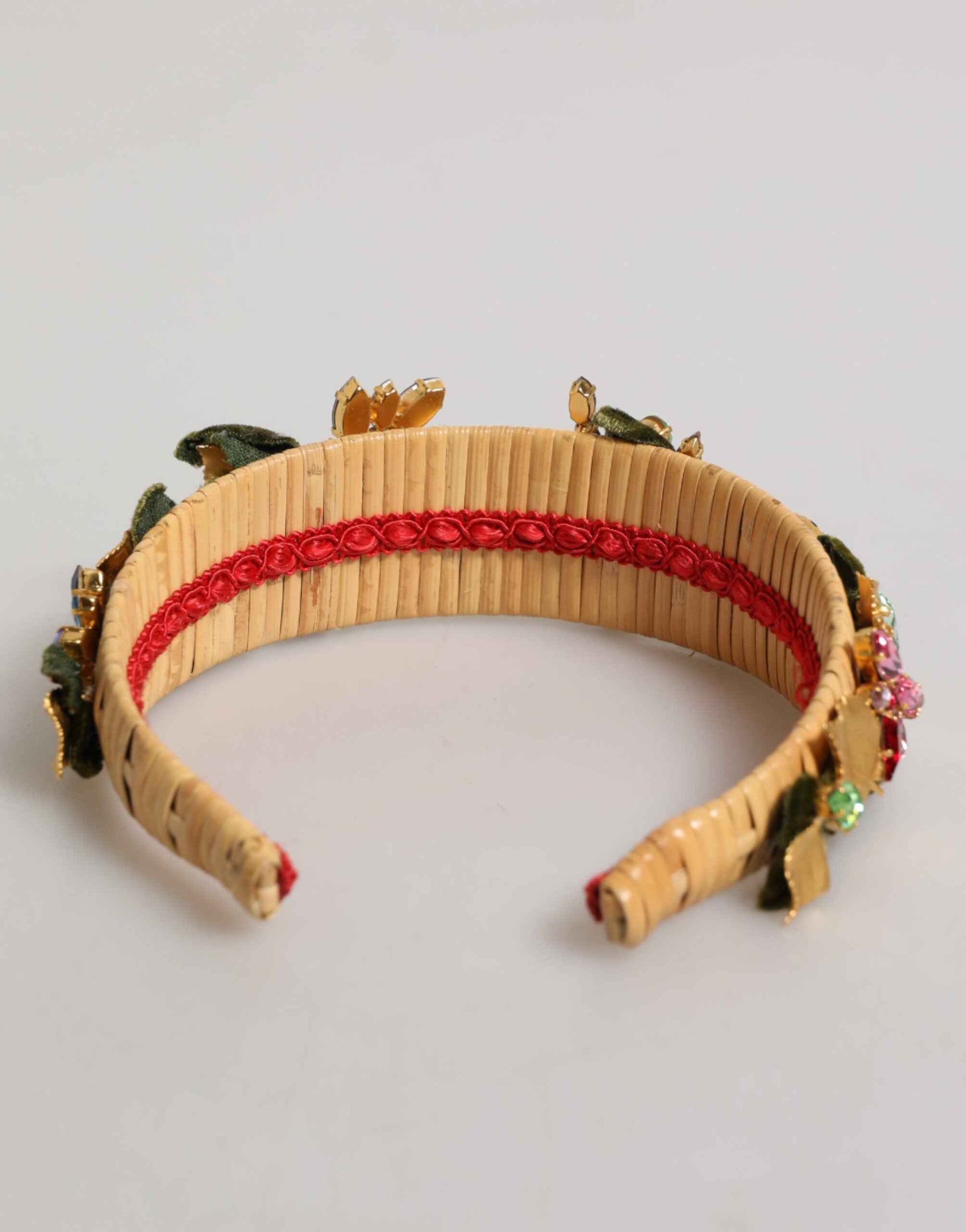 Dolce & Gabbana Multicolor Crystal Floral Gold Green Velvet Crown Headband by Dolce & Gabbana