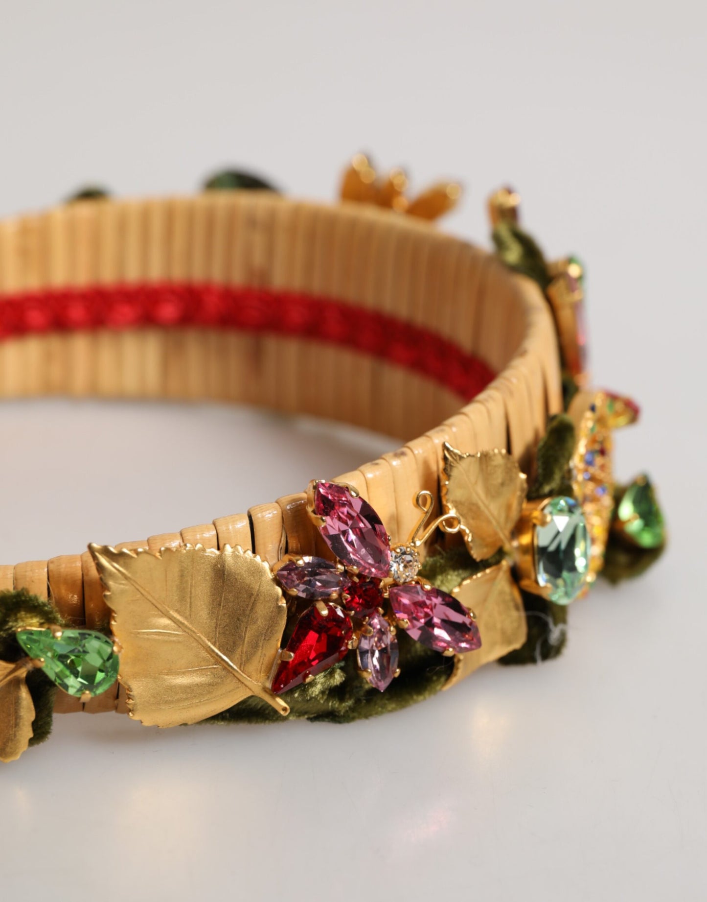 Dolce & Gabbana Multicolor Crystal Floral Gold Green Velvet Crown Headband - from Dolce & Gabbana