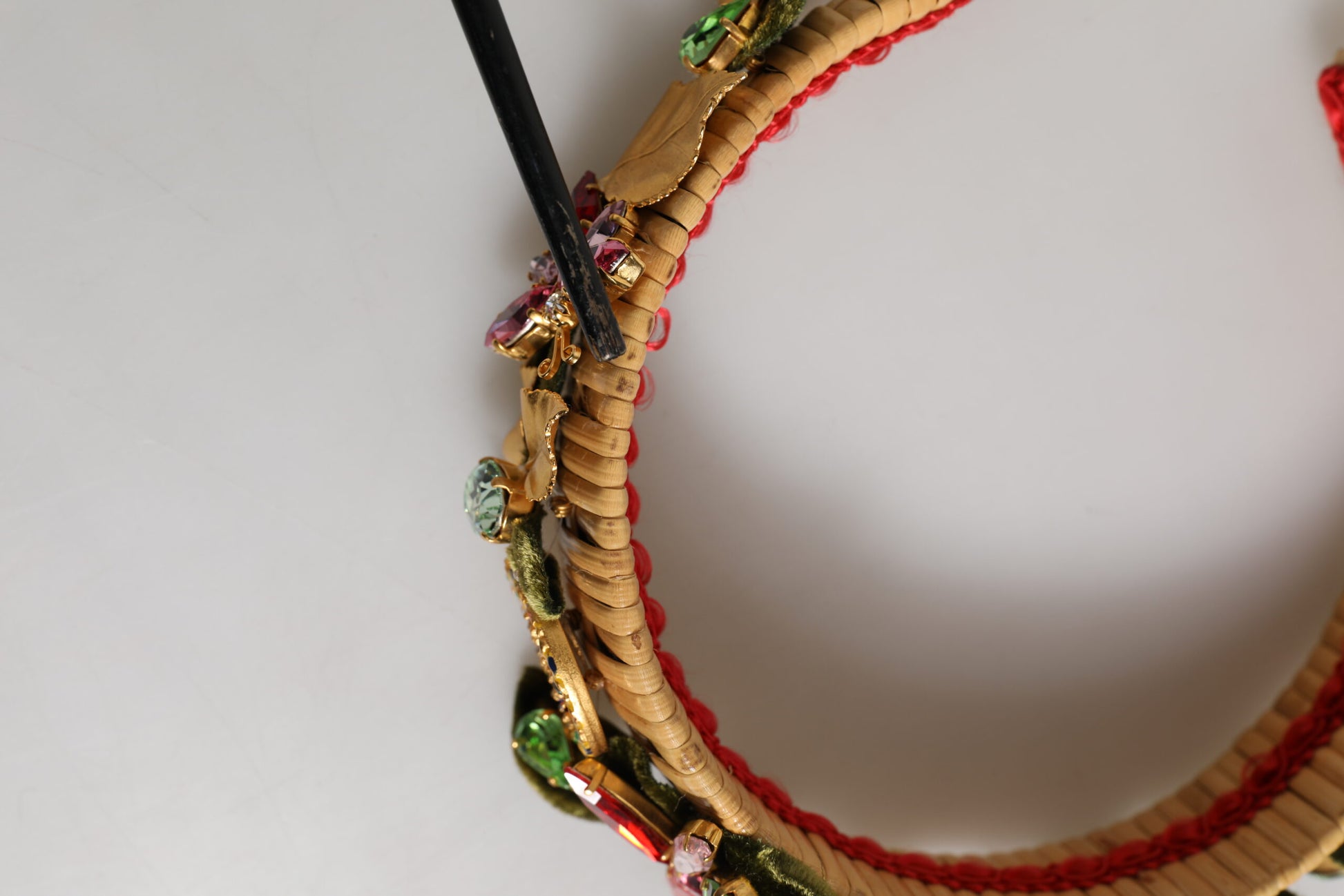 Dolce & Gabbana Multicolor Crystal Floral Gold Green Velvet Crown Headband - from Dolce & Gabbana