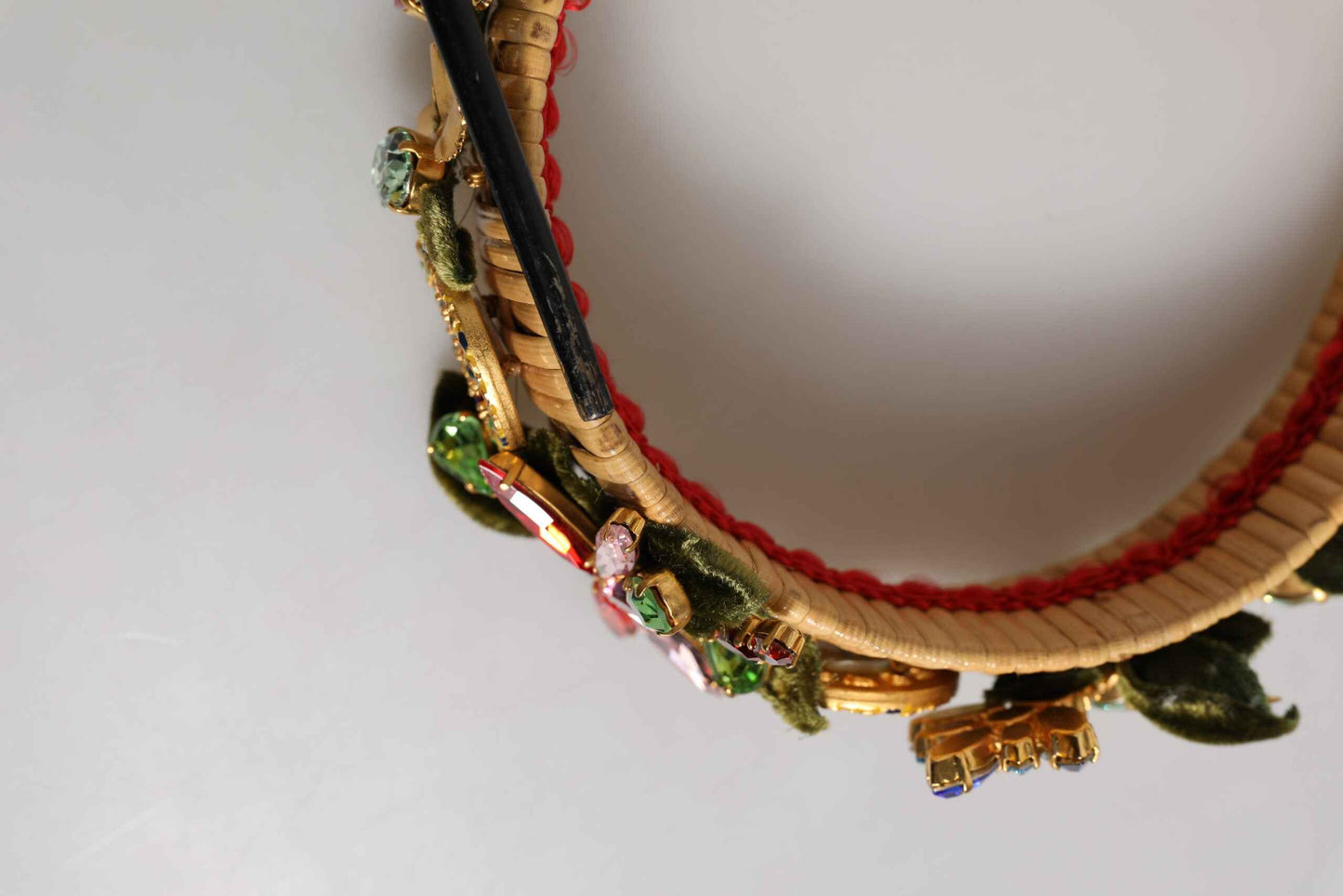 Dolce & Gabbana Multicolor Crystal Floral Gold Green Velvet Crown Headband by Dolce & Gabbana