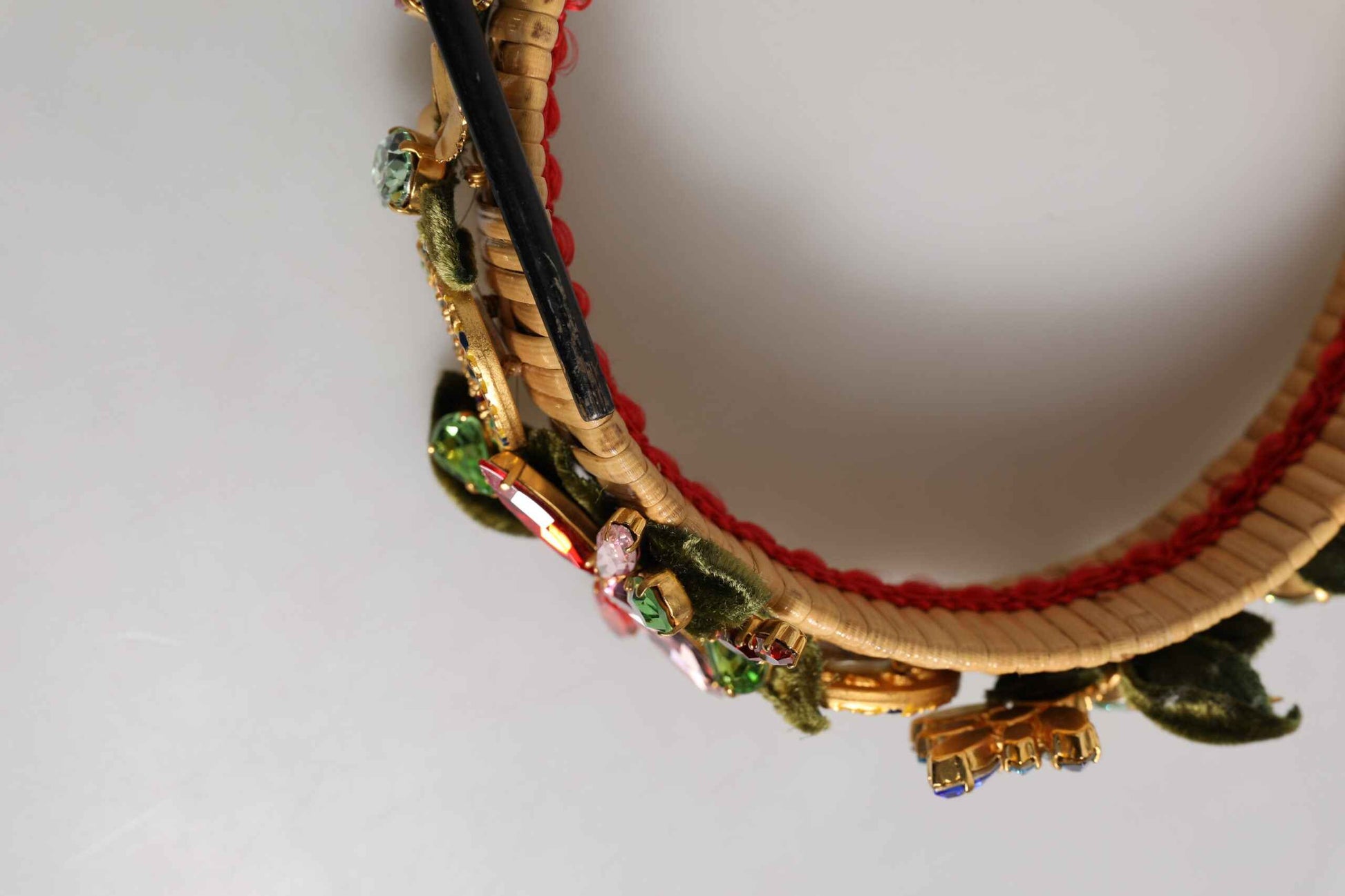 Dolce & Gabbana Multicolor Crystal Floral Gold Green Velvet Crown Headband by Dolce & Gabbana