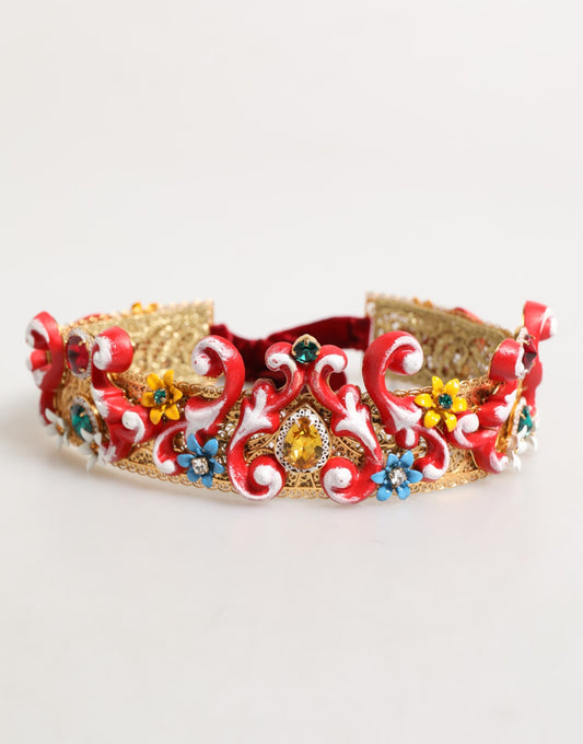 Dolce & Gabbana Red Carretto Multicolor Crystal Gold Tiara Crow Headband - from Dolce & Gabbana