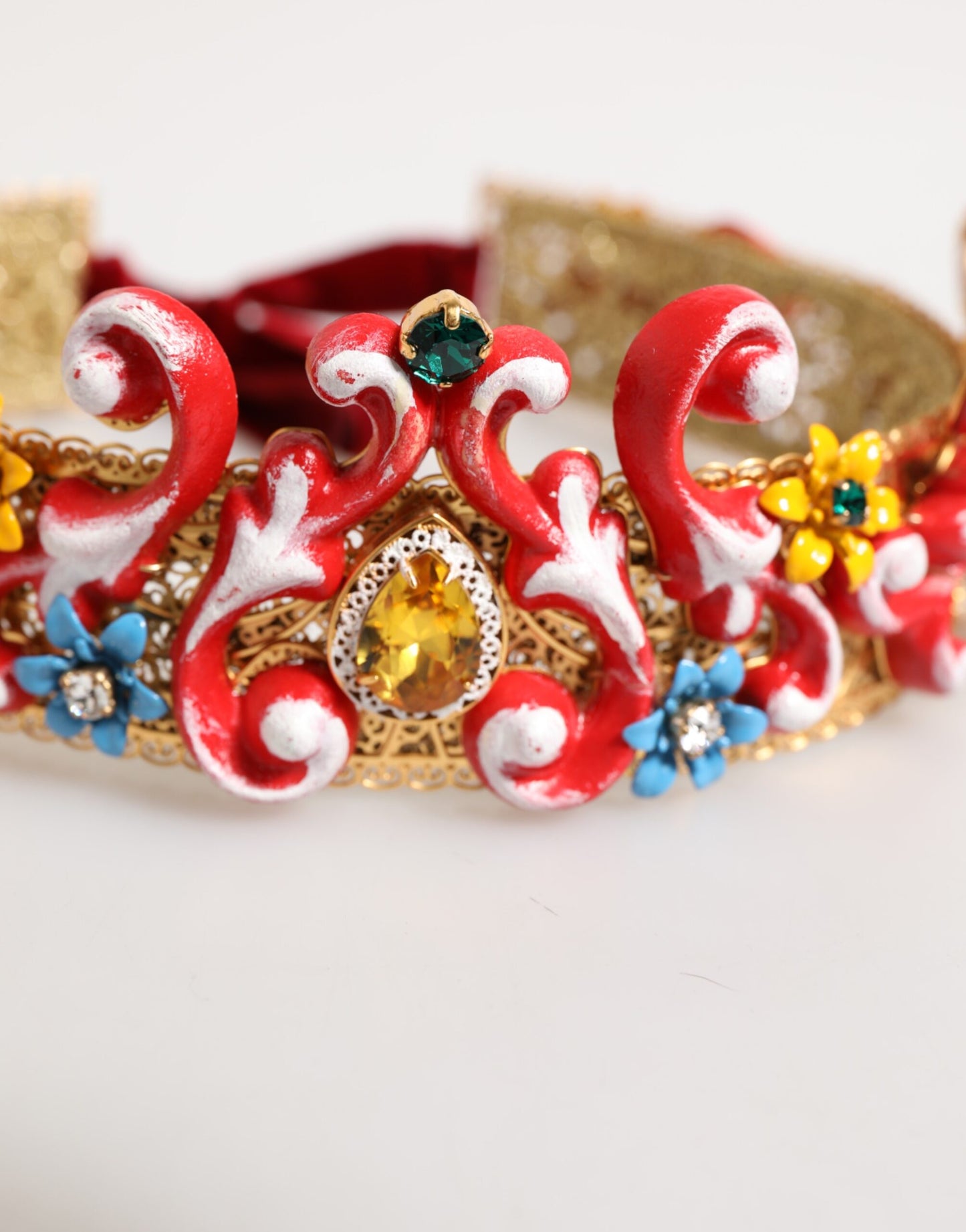 Dolce & Gabbana Red Carretto Multicolor Crystal Gold Tiara Crow Headband - from Dolce & Gabbana