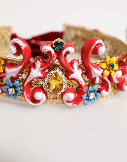 Dolce & Gabbana Red Carretto Multicolor Crystal Gold Tiara Crow Headband - from Dolce & Gabbana