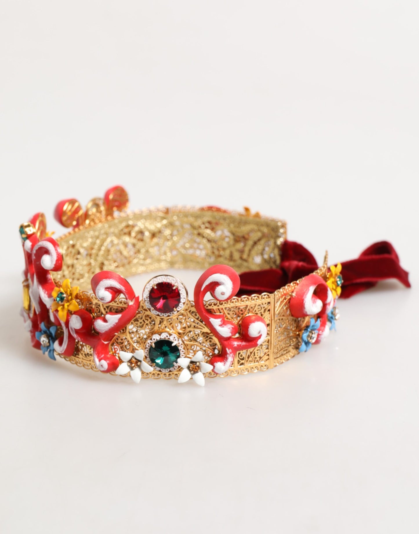 Dolce & Gabbana Red Carretto Multicolor Crystal Gold Tiara Crow Headband - from Dolce & Gabbana
