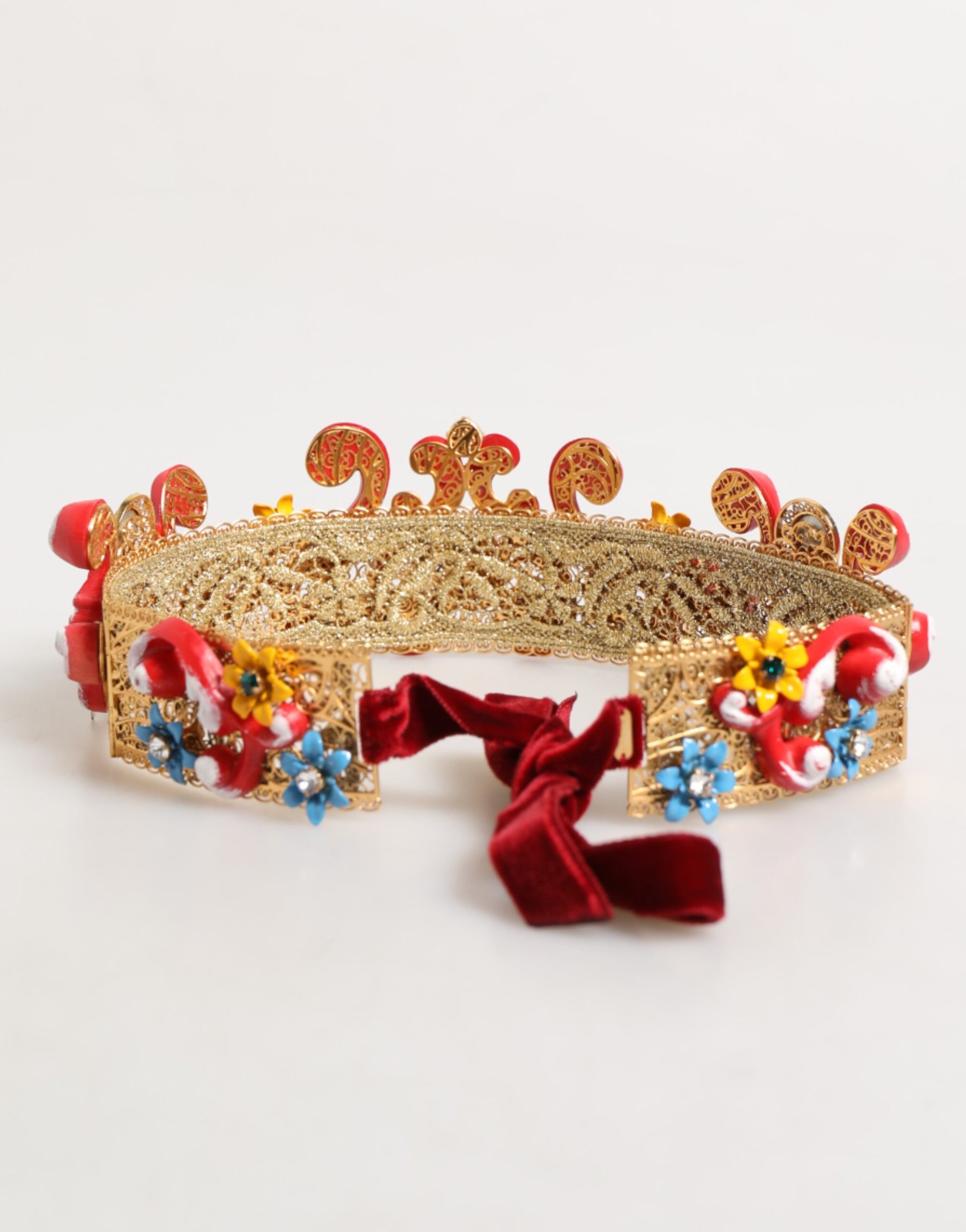 Dolce & Gabbana Red Carretto Multicolor Crystal Gold Tiara Crow Headband - from Dolce & Gabbana