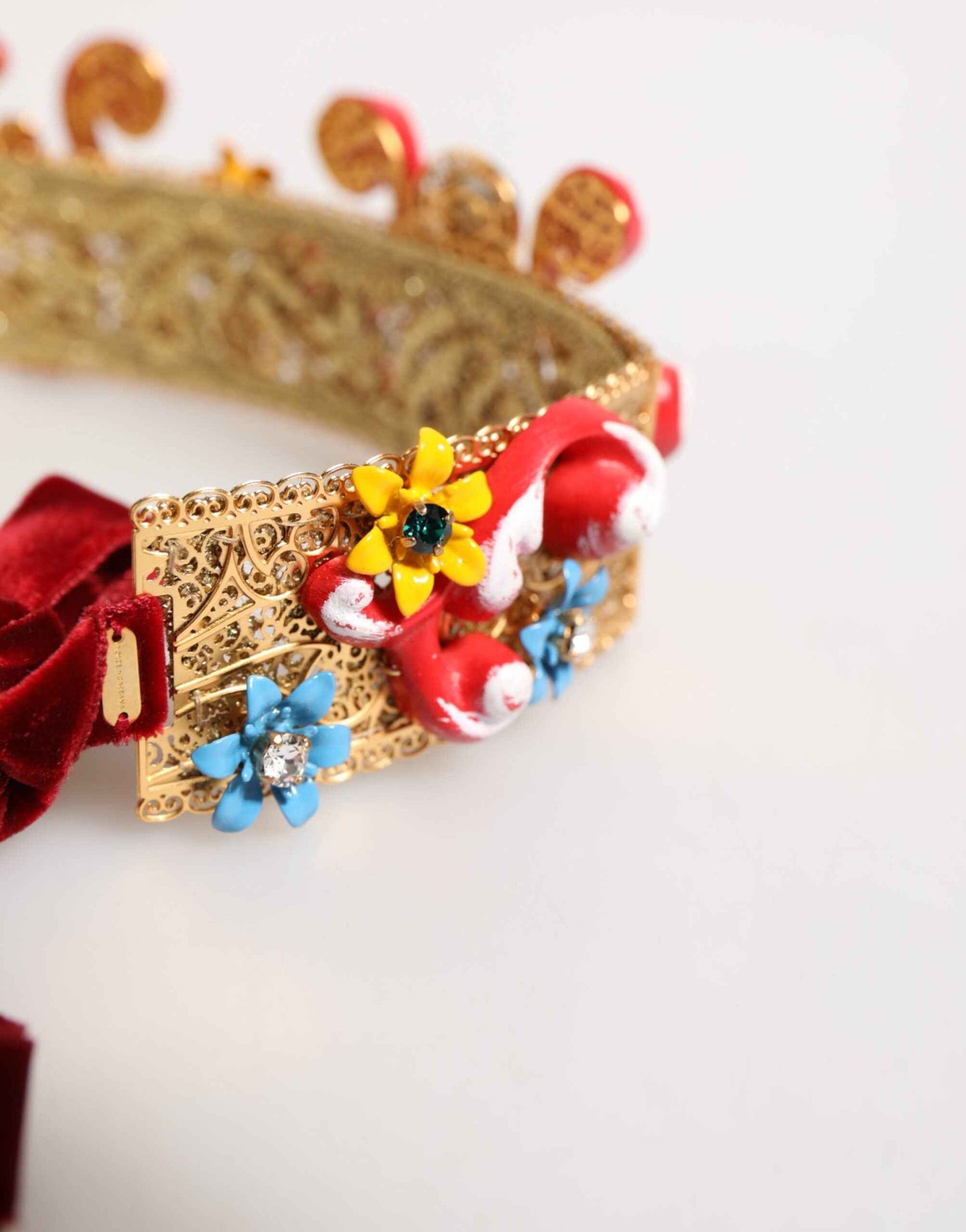 Dolce & Gabbana Red Carretto Multicolor Crystal Gold Tiara Crow Headband by Dolce & Gabbana