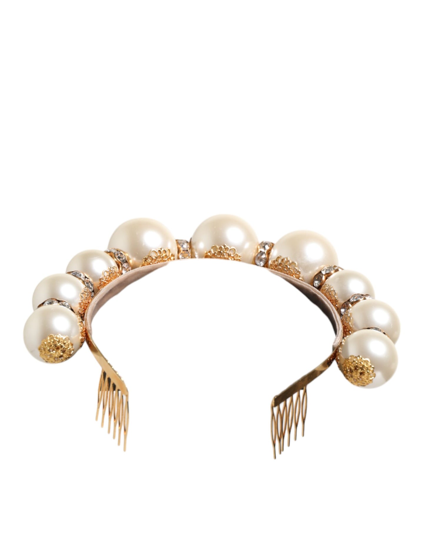 Dolce & Gabbana Gold Pearl Crystal Embellished Tiara Hair Accessory Headband - from Dolce & Gabbana