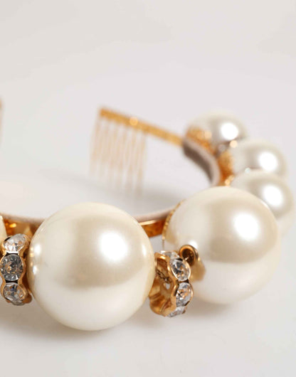 Dolce & Gabbana Gold Pearl Crystal Embellished Tiara Hair Accessory Headband by Dolce & Gabbana