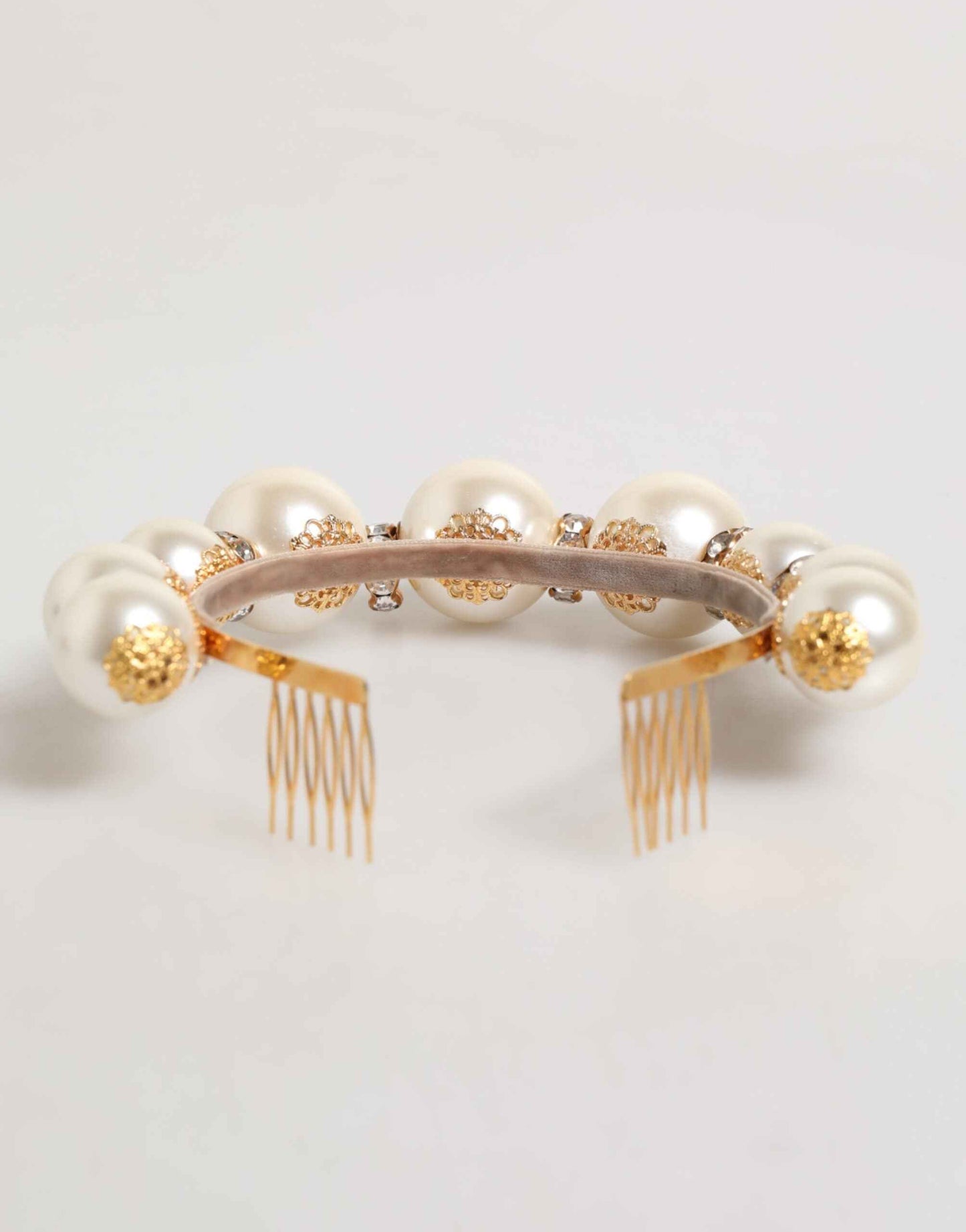 Dolce & Gabbana Gold Pearl Crystal Embellished Tiara Hair Accessory Headband by Dolce & Gabbana