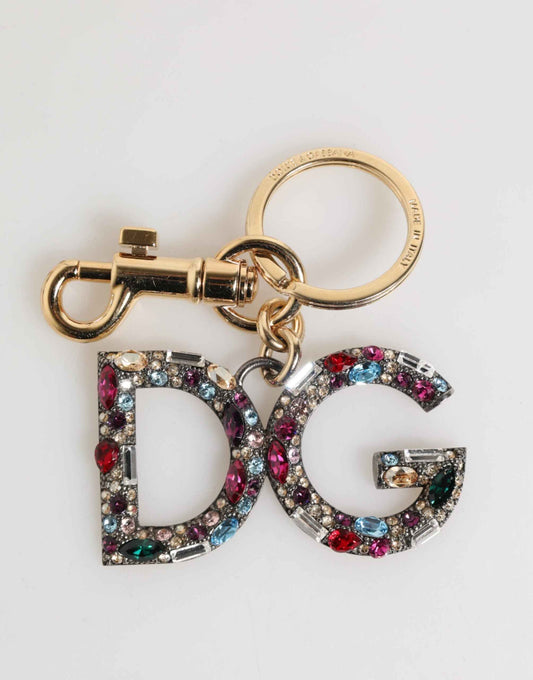 Dolce & Gabbana Multicolor Crystal DG Logo Gold Keychain Charm Keyring by Dolce & Gabbana