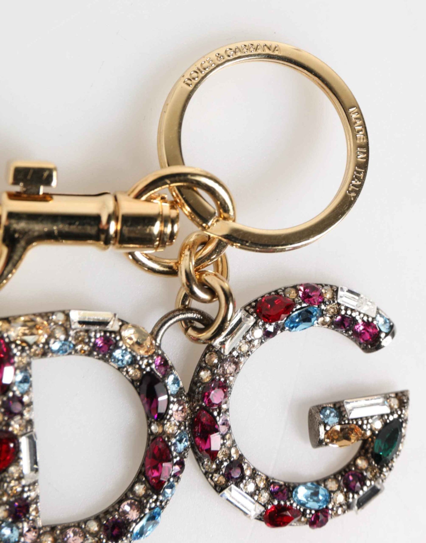 Dolce & Gabbana Multicolor Crystal DG Logo Gold Keychain Charm Keyring by Dolce & Gabbana