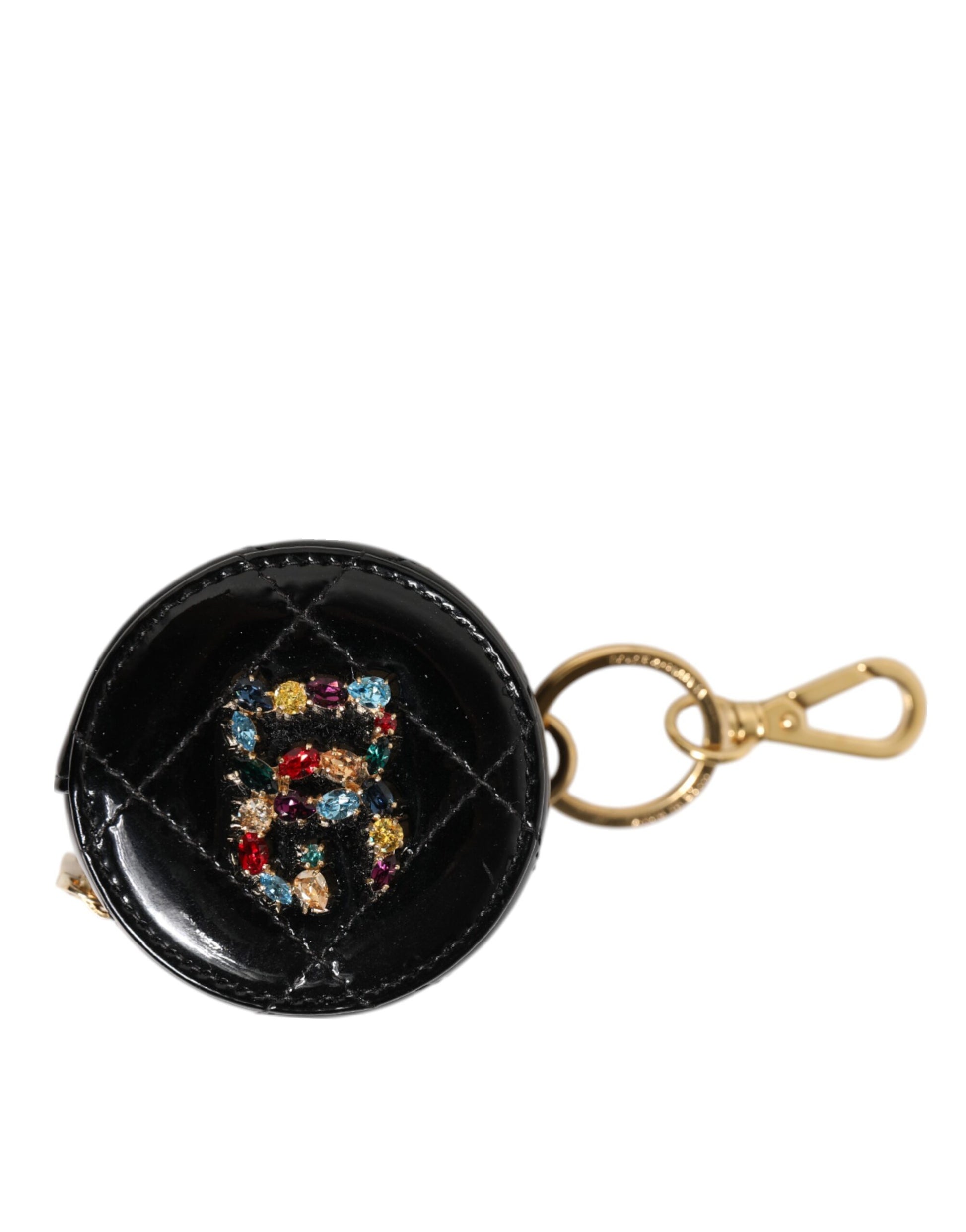 Dolce & Gabbana Black Lamb Leather DG Crystal Logo Round Coin Purse Wallet - from Dolce & Gabbana