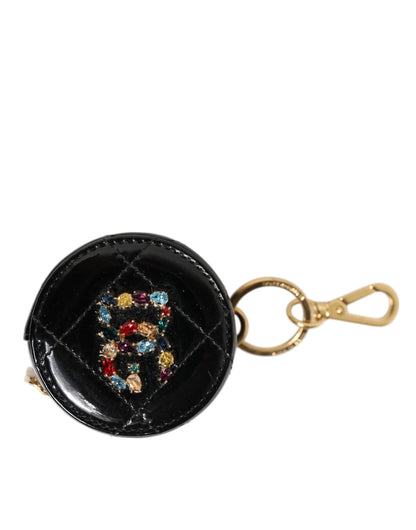Dolce & Gabbana Black Lamb Leather DG Crystal Logo Round Coin Purse Wallet - from Dolce & Gabbana