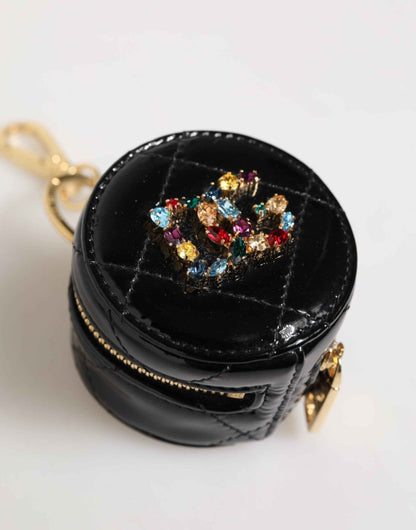Dolce & Gabbana Black Lamb Leather DG Crystal Logo Round Coin Purse Wallet